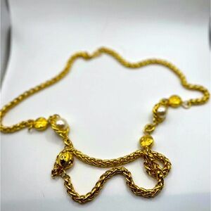 Vintage Gold Necklace with pearl accents